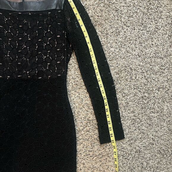 Diane Von Furstenberg Mini Dress Size 4 Black Sarita Pebble Lace Leather Trim - Picture 4 of 6